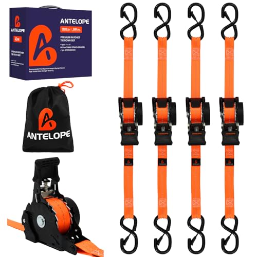 Retractable Ratchet Straps 1 in x 12 ft, 4-Pack Auto Retract Tie Down Straps, 1500lb Break Strength AutoRetract Self Retracting for Motorcycle, Truck, Cargo, Trailer, ATV, UTV -Orange - color: Orange, size: 4pack