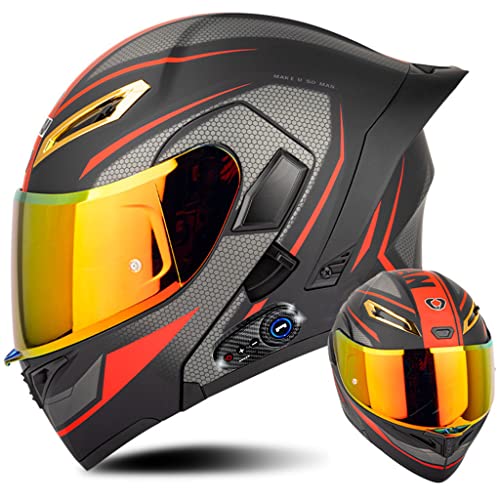 Bluetooth Motorcycle Helmet, Dual Anti-Fog Visors Modular Helmet with Tail, Adult Men Women Full Face Helmet Motocross Flip up Helmet for Racing, Mountain, Downhill, DOT Approved (C, Small) - color: C, size: Small