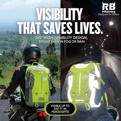 Reflective Motorcycle Backpack – Hi Viz EDC Commuter Bag for Riders, Night Travel, and Daily Use with Helmet Holder, Laptop Compartment, Ventilated Back, Urban Gear (green backpack) - color: Green