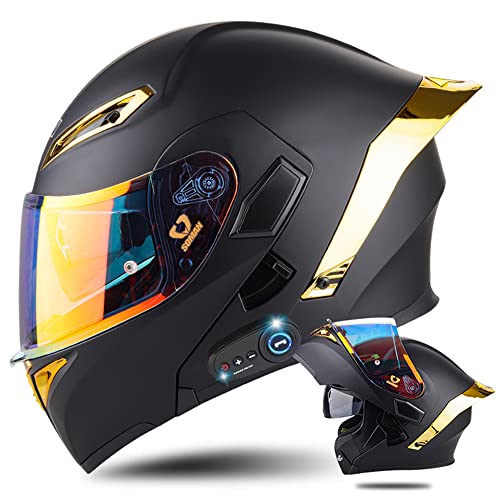 Bluetooth Modular Motorcycle Helmet with Tail DOT/ECE Approved Flip Up Front Helmets Dual Anti-Fog Visors Full Face Helmet Built-in Mp3 Integrated for Adults Men Women 55-64CM (Small, S) - color: S, size: Small