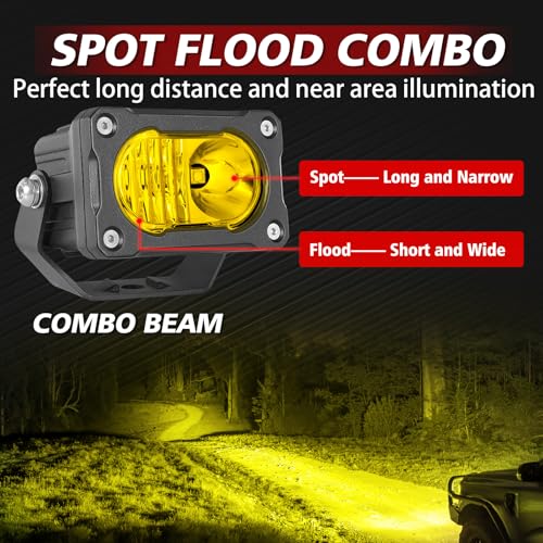 3 Inch LED Pod Lights Yellow 2PCS Off Road Driving Fog Light Pods Spot Flood Combo LED Cube Work Light Backup Bumper Light Bar for Truck Pickup UTV ATV SUV Boat 4x4 - color: Yellow Combo