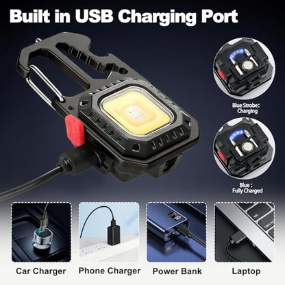 MAKDAK Cob Keychain Work Light - 2PC EDC Keychain Flashlight Rechargeable, Super Bright Flashlight for Car Repair, Emergency(Black) - color: Black*2PC