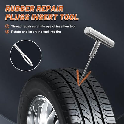 Tire Repair Puncture Tool Kit Heavy Duty Stanless Steel T-Handle Tire Repair Tool for Automobiles Motorcycles
