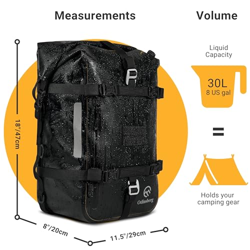 Odinsberg 30L 100% Waterproof Motorcycle Tail Bag Motorcycle Saddlebags Backpack Multifunctional Dry Bag Soft Luggage For Motorbike Saddle Back Seat Rear Rack Sissy Bar Side Panniers Dual Sport Bike - size: 30L