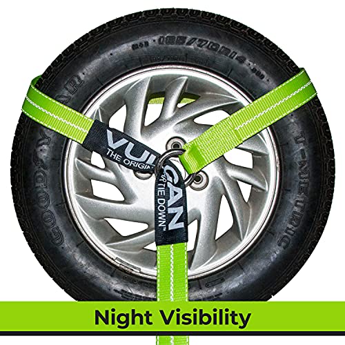 VULCAN Wheel Dolly Tire Harness with Universal O-Ring - 2 Inch x 96 Inch - 4 Pack - High-Viz - 3,300 Pound Safe Working Load - Straps Only - Ratchets Sold Separately - color: High-Viz Green