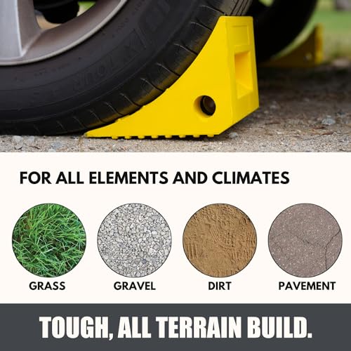 SECURITYMAN Heavy Duty Wheel Chocks (2 Pack) - Durable, Non-Slip, Solid Rubber Wheel Chocks for Boat Trailers, RV, Truck, Camper - Grip on All Surfaces - Trailer Wheel Chocks - Yellow - color: Yellow, size: 2 Pack