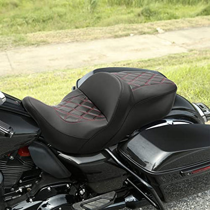 C.C. RIDER Rider Passenger Seat fit for Harley Davidson Touring 2009-2023 Road King Street Glide Road Glide Electra Glide Tri Glide models - color: 34#Red Seat