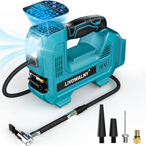 160PSI Cordless Tire Inflator Air Compressor Compatible With Makita 18V Battery, LIVOWALNY Portable Handheld Air Pump with Digital Pressure Gauge for Cars Motorcycles Bikes Sport Balls (Tool Only) - style: 160PSI Compatible With Makita 18V Battery