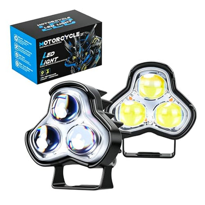 Triple 6050 LED Motorcycle Fog Lights, DC 9-60V 16W Auxiliary Spot Lights with Adjustable Bracket, IP67 Waterproof for Off Road & Night Riding