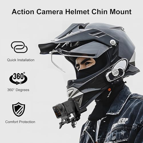 PULUZ Motorcycle Helmet Chin Clamp Mount Camera Mount for Gopro Hero 12 11 10/ Insta360 X3 / DJI Action 4, 360 Rotation Action Camera Holder for Helmets Stable Fast Release Riding Cycling