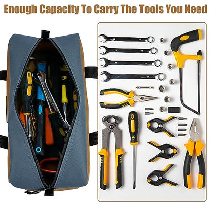 MELOTOUGH Tool Tote Bag Small Canvas Tool Bag with Zipper Combo Kit-Includes 2 Medium Tool Organizer Bags for Electrician,Plumbing,Technician,HVAC(14 inch,Tan) - color: TanGrey