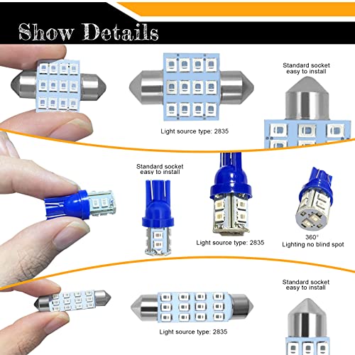 YOGEIER Car Led Bulb, Car Led Combination Set of 24 Sets, Used for Car Interior Lights, Indoor Map Dome Lights, Trunk Lights, License Lights, Etc. (Blue) - color: blue