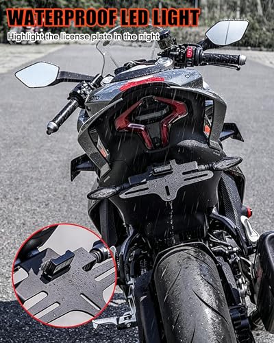 Tidy Tail Fender Eliminator License Plate Frame with LED Light Compatible with CFMOTO 450SS/450NK 2023 2024 2025,Aluminum Alloy,Laser Cutting,CFMOTO 450SS Accessories,CFMOTO 450NK Accessories