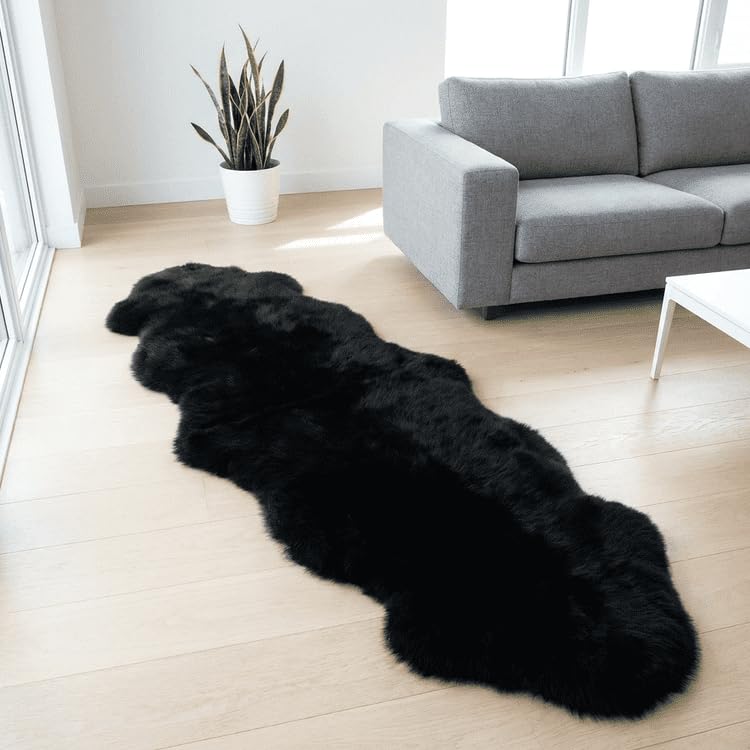 AOGELAN Area Rugs, Genuine New Zealand Sheepskin Rug, Soft Fur Throw Rug (Black, Double Pelt/2FT*6FT) - color: Black, size: 2' x 6' (Double Pelt)