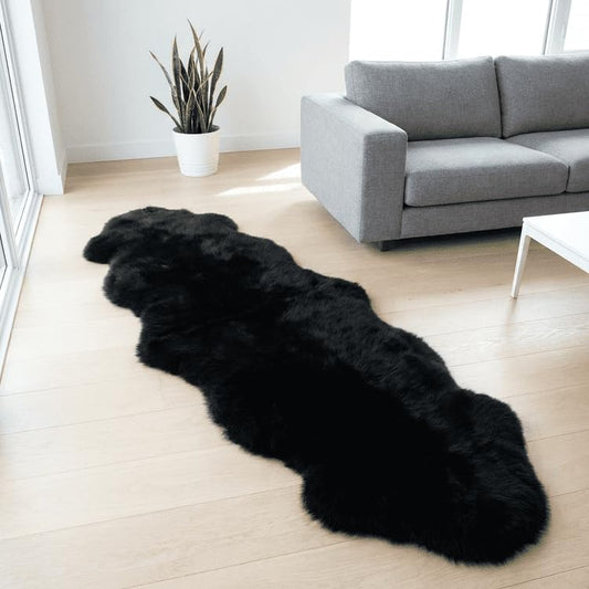 AOGELAN Area Rugs, Genuine New Zealand Sheepskin Rug, Soft Fur Throw Rug (Black, Double Pelt/2FT*6FT) - color: Black, size: 2' x 6' (Double Pelt)