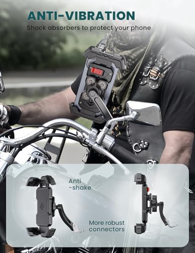 Grefay Motorcycle Phone Mount Holder 2025 [Dual Vibration Dampener] - Phone Holder for Motorcycle Rearview Mirror with 360° Rotation for iPhone 16/15/ 14/13 Pro Max, 4.5-7.2 Inch Smartphone