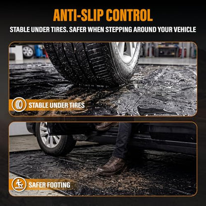 7'9" x 16' Garage Floor Mat, Non-Slip Containment Mat | 610GSM PVC Material, 65 Gal Capacity, Easy Maintenance, 1.2" Raised Edges, Protect the Floor - size: 7’9"x16’