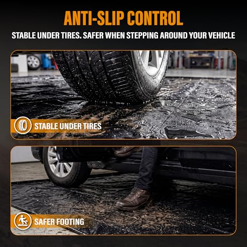 7'9" x 18' Garage Floor Mat, Non-Slip Containment Mat | 610GSM PVC Material, 65 Gal Capacity, Easy Maintenance, 1.2" Raised Edges, Protect the Floor - size: 7’9" x18’