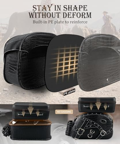 NICECNC Motorcycle Saddlebags Leather, 35L Large Capacity Throw Over Saddle Bags Motorcycle Side Luggage Bags with Cup Holders, Compatible with Sportster Softail Dyna Shadow Road King, 2PCS - size: 35L-Black