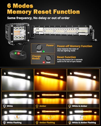 Auxbeam 6 Modes Amber White Series, 22" LED Light Bar with 3" LED Pods Combo Set, Dual Color Flashing Strobe Offroad Lights, Spot Flood Combo Cube Off Road Fog Lights, 3 Packs - color: 3" & 22" Combo