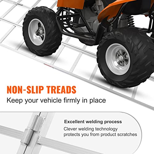 VEVOR Aluminum Ramps, 1500 lbs, Folding Loading Ramp with Load Straps, Tri-Fold Ramp for Motorcycles,UTVs, ATVs, Trucks, Lawnmowers, Snow Blowers, 77" L x 54" W, Sliver - size: 1500lbs
