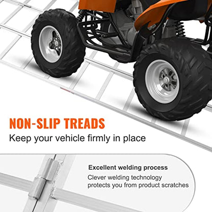 VEVOR Aluminum Ramps, 1500 lbs, Folding Loading Ramp with Load Straps, Tri-Fold Ramp for Motorcycles,UTVs, ATVs, Trucks, Lawnmowers, Snow Blowers, 77" L x 54" W, Sliver - size: 1500lbs