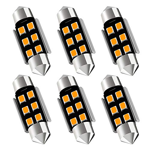 AUXLIGHT 6418 6411 DE3425 C5W DE3423 36MM 1.42”Festoon Canbus Error Free LED Interior Light Bulbs Amber Yellow, Super Bright 6SMD Chips for Dome Map Door Courtesy License Plate Lights (Pack of 6) - color: Amber Yellow, size: 36MM