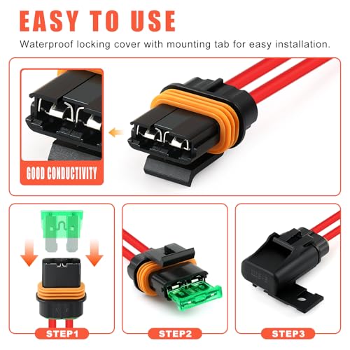 Zhushan 6 Pack Inline Fuse Holder 12V Waterproof – 12AWG ATO/ATC Blade Fuse Holders with Cover – 30A Heavy Duty Automotive Marine Car Truck RV Circuit Protection Fuse Kit - size: 6-Pack Fuse Holder