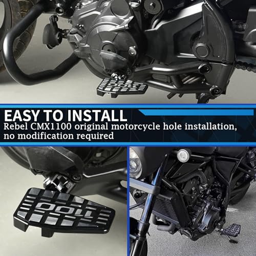 Wide Motorcycle Foot Pegs Pedal Compatible with Honda Rebel 1100 CMX1100 (2021-2025 CMX 1100 DCT), Aluminium Footrest Footpeg Extension Enlarge Step Board Extender (Black-Sliver)