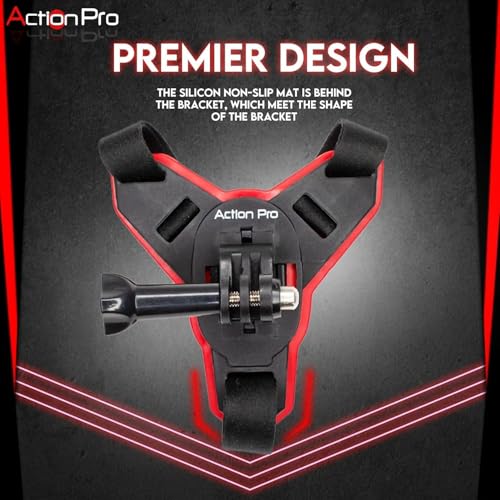 Action Pro™ Motorcycle Helmet Chin Strap Mount Compatible with GoPro Hero 12, 11, 10, 9, 8, 7, (2018), 6, Hero Black, DJI Osmo Action 3/2, Insta 360, Session, Xiaomi Yi, SJCAM (Red) - color: Red