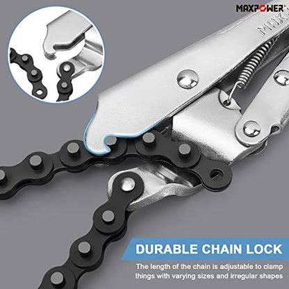 MAXPOWER 9-Inch Locking Chain Clamp with 19.7-Inch Chain, 2 Pack - size: 19.7" Chian