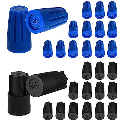 30PCS Waterproof Wire Electrical Connectors 22AWG-12AWG, Outdoor Seal Electrical Twist Nuts Caps Cable Terminal Connector for Landscape Light, Irrigation Valves, Wet Location Installation, Black&Blue - color: Blue & Black