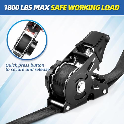 Retractable Ratchet Strap Heavy Duty 4 Pack 10 FT 1800 LB Break Strength Ratchet Tie Down with Safety Lock S Hooks and Soft Loop Tie Down. - color: 4-pack