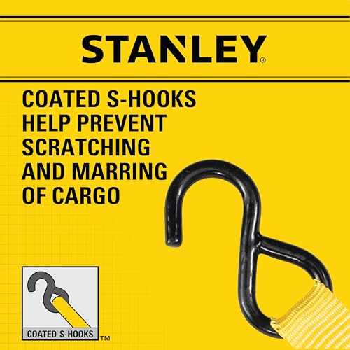 STANLEY S9500 Black/Yellow 1" x 10' Ratchet Straps - Light Cargo (300 lb Working Load / 900 lb Break Strength),4 Count (Pack of 6) - size: 1" x 10' (Pack of 6)
