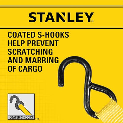 STANLEY S9500 Black/Yellow 1" x 10' Ratchet Straps - Light Cargo (300 lb Working Load / 900 lb Break Strength),4 Count (Pack of 6) - size: 1" x 10' (Pack of 6)
