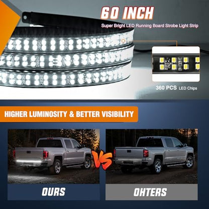 Nilight 60 Inch Truck Tailgate Strobe Light Strip Tail Emergency Bar Rear Window Warning Lamp Ultra-Bright Double Row 360 LED for Pickup Trailers Construction Vehicles Car SUV, White - color: 60" Tailgte Strobe White