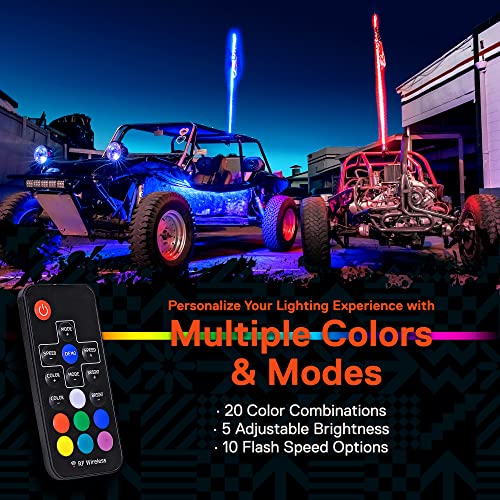 True Mods 2pc 3ft RGB LED Whip Light for UTV ATV [RF Wireless Remote] USA Flag Waterproof LED Lighted Whip CB Antenna Pole Stick for RZR Can-Am Polaris SxS 4x4 Quad Dune Buggy 4 Wheeler Accessories - size: 3 ft - Pack of 2