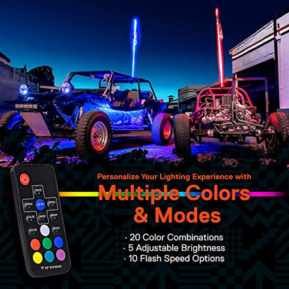 True Mods 2pc 3ft RGB LED Whip Light for UTV ATV [RF Wireless Remote] USA Flag Waterproof LED Lighted Whip CB Antenna Pole Stick for RZR Can-Am Polaris SxS 4x4 Quad Dune Buggy 4 Wheeler Accessories - size: 3 ft - Pack of 2