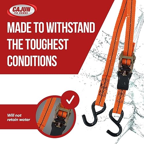 Cajun Tie Downs 3-Point Ratchet Tie Down Strap, Jet Ski, Sea Doo & Wave Runner Transom Straps, Vinyl S-Hooks, Made in USA, Red, 12 ft - color: Red, size: 12 Feet