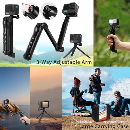 HONGDAK Action Camera Accessories Kit for GoPro Hero 13 12 11 10 9 Black, Waterproof Housing+Silicone Case+ Adjustable Arm+Head Chest Wrist Strap+Bike Mount+Suction Cup+Floating Grip Bundle Set 63in1 - color: 63 in 1