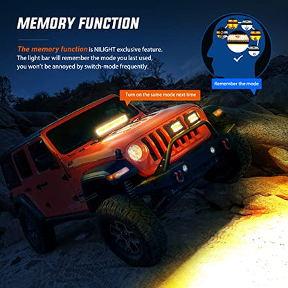 Nilight 20Inch 420W LED Light Bar 2PCS 4Inch 60W Light Pods Amber White Strobe 6 Modes Memory Function Reset Function Off Road Truck with 16AWG Wiring Harness Kit-3 Lead - color: Amber&White - 20Inch Light Bar + 2Pcs 4Inch Pods + Wiring Harness + 6 Modes