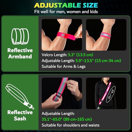 Reflective Walking Gear at Night, High Visibility Safety Reflective Sash Belt and 2-Pack Armband Set, Night Running Safety Gear for Women Men Kids - color: Pink