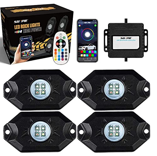 SUNPIE 4 Pods RGBW Rock Lights Aluminium Metal Underglow Light Kit App RF Voice Mode Music Mode Multicolor Wheel Well Lights for Off Road Trucks SUV ATV UTV Trailer Boats - size: 4 Pods