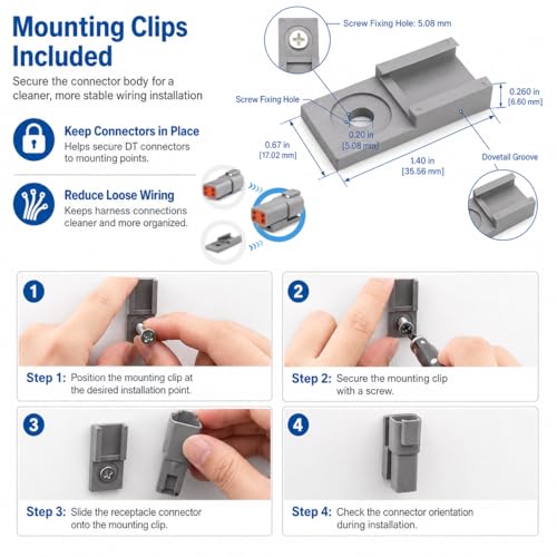 JRready ST6327-2 Deutsch 2 Pin DT Connector Kit 5 Sets, with Pin Removal Tool and Mounting Clips, Size 16 Stamped Contacts 14-18 AWG, for Car, Truck, Motorcycle, Off-Road Vehicles, Marine. - size: 2-Pin (5 Pairs)