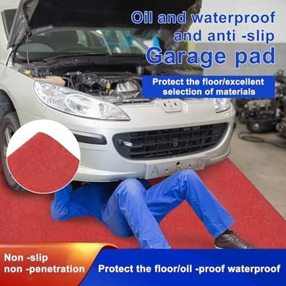 Extra Large Garage Floor Mat, 7.4ft x 17ft Absorbent Oil Spill Mat for Under Car Waterproof Garage Carpet with Non-Slip Backing Cuttable Flooring Rug for Car, Motorcycle, Garages Protection Red