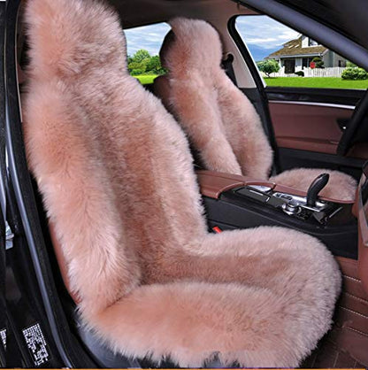 Winter Warm Authentic Australia Sheepskin Car Seat Cover Luxury Long Wool Front Seat Cover Fits Most Car, Truck, SUV, or Van (Cameo Brown) - color: cameo brown