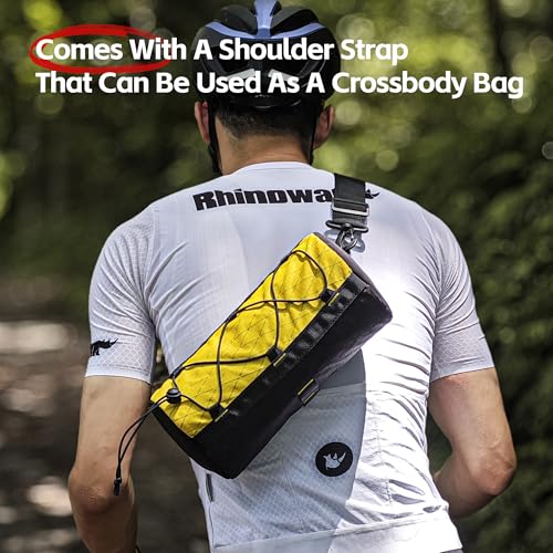 Rhinowalk Bike Handlebar Bag 2.8L Waterproof Front Tube Bag for Road, Gravel, and Mountain Bikes, Cylindrical EVA Frame Pack with Shoulder Strap (Yellow) - color: Yellow