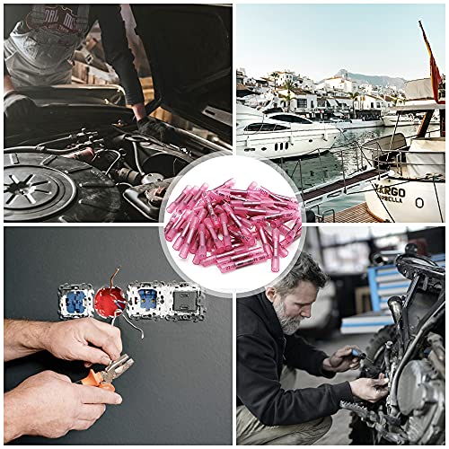 Heat Shrink Butt Wire Connectors, 200 Pcs Red 22-16 AWG Insulated Waterproof Electrical Wire Connectors Automotive Marine Wire Crimp Terminals Butt Splices for Boat, Car - size: 22-16 AWG