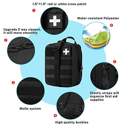 Gonex MOLLE Medical Pouch EMT First Aid Pouch Rip-Away IFAK Tactical Utility Pouch for Outdoor Activities Medical Supplies (Bag Only) - color: Black