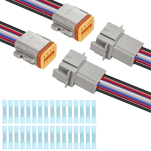 Deutsch DT 8 Pin Wiring Harness Connector 2 Kits, Deutsch Male Female 2 Wire Way Waterproof Automotive Electrical Connector 16 AWG with Heat Shrink Tubing for Car Truck Boat, grey - color: 2 Sets-Grey, size: 8Pin